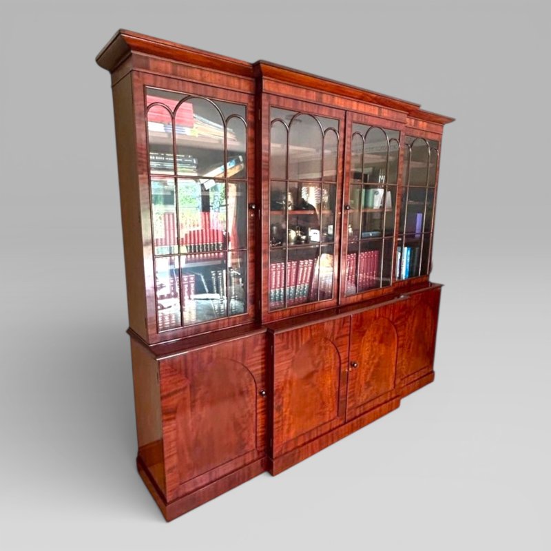 Large Antique William IV Mahogany Breakfront Library Bookcase With Cupboards - Image 3